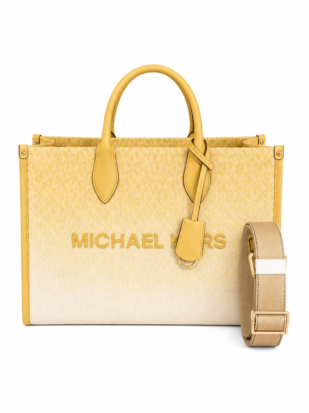 Michael Kors Mirella Medium East West Tote Daisy Yellow MK Signature Crossbody - Picture 2 of 12